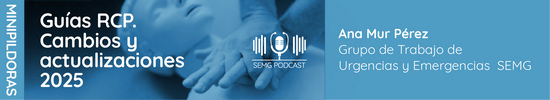 Guías RCP. Cambios y actualizaciones 2025: En este episodio conversamos con la Dra. Ana Mur, miembro del Grupo de Trabajo de Urgencias y Emergencias de la SEMG, sobre las novedades más relevantes en las guías de Reanimación Cardiopulmonar (RCP). ¿Sabrías describir los cuatro eslabones actuales de la cadena de supervivencia? ¿Tienes dudas? Escucha a nuestra experta e incorpora una nueva dosis de actualización a tu sapiencia médica.