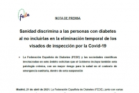 Sanidad discrimina a las personas con diabetes al no incluirlas en la eliminación temporal de los visados de inspección por la Covid-19