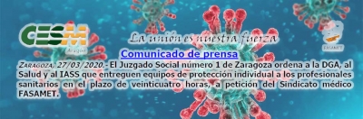 Auto del Juzgado n&ordm; &ordm; de Zaragoza en relaci&oacute;n a la petici&oacute;n de medidas cautaleres solicitadas por CESM Arag&oacute;n / FASAMET